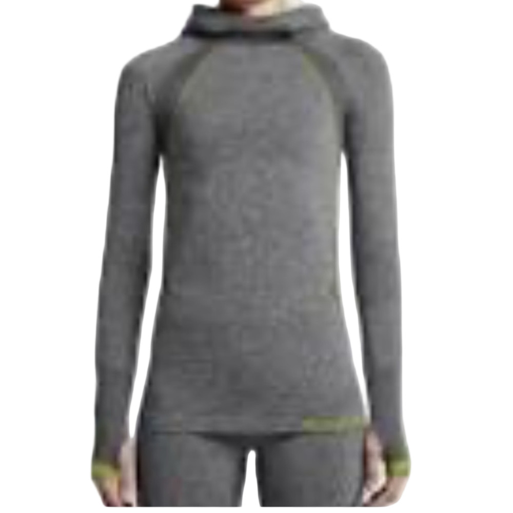 Nike Pro Gray & Bright Green Athletic Long Sleeve Pullover Hoodie - Size Small